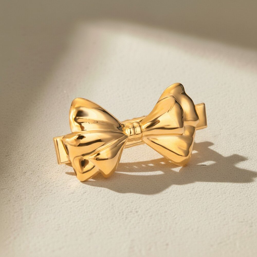 18K Gold Plated Stainless Steel Sculptural Bow Barrette Bold Statement Hair Clip